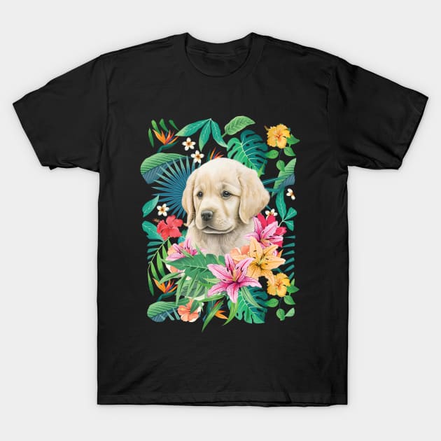 Tropical Golden Retriever Puppy 5 T-Shirt by LulululuPainting